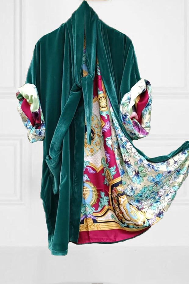 Loose Long Sleeve Lined Patchwork Print Kimono Duster