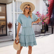 V Neck Solid Color Patchwork Summer Dresses