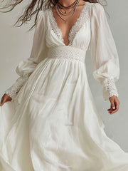 Elegant Shinny Chiffon Lace Splicing Maxi Dress