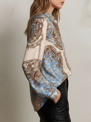 Vintage Baroque Pattern Print Satin Button-Down Shirt