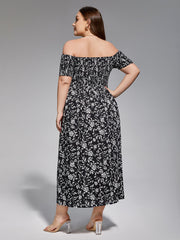 Plus Floral Off-Shoulder Split Midi Dress