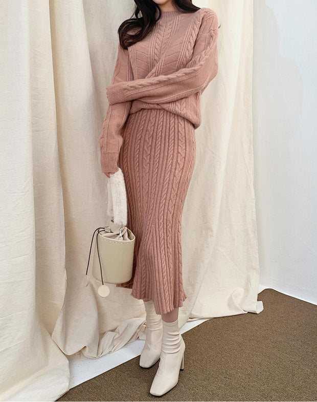 Autumn and winter twist knitted two-piece set