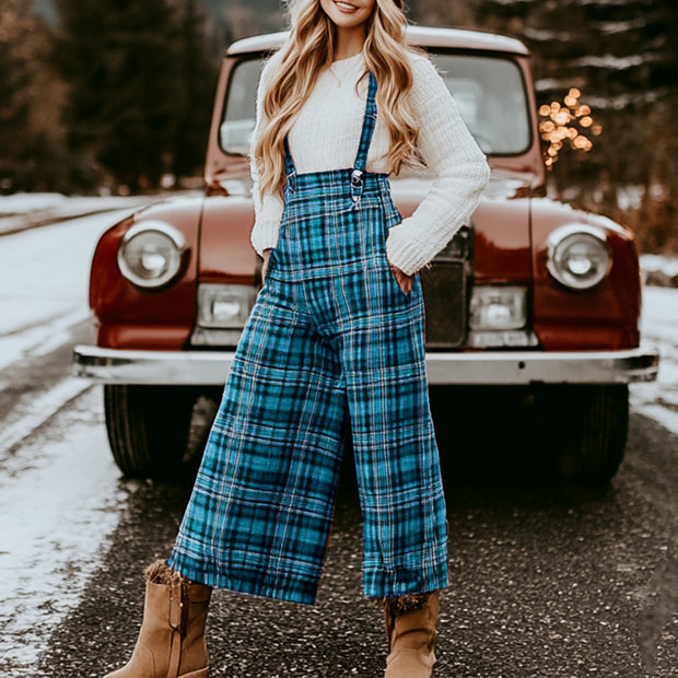 Women's Christmas Clothing Plaid Casual Jumpsuit