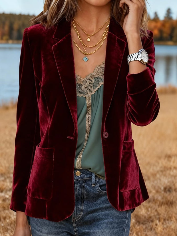 Women'S Solid Color Velvet Short Suit Jacket