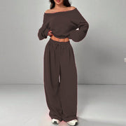 Fashion Slim-fit Off-the-shoulder Navel Solid Color Casual Pants Suit