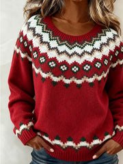 Women'S Casual Round Neck Christmas Color-Blocked Sweater