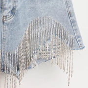 Denim Shorts Women Clothing Fashion 2022 Summer Ripped Jeans Short Femme High Waist Diamond Tassel Y2k Casual Bottoms For Ladies