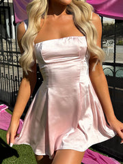 Square neck satin bow dress