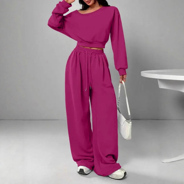 Fashion Slim-fit Off-the-shoulder Navel Solid Color Casual Pants Suit