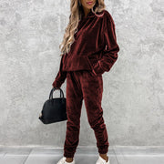 Women's solid color hooded sports casual suit