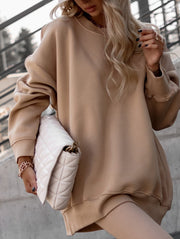 Round Neck Irregular Drop Shoulder Sweatshirt Set