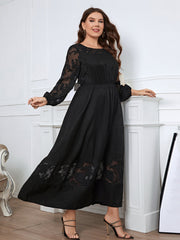 Plus Black Floral Jacquard Mesh Patchwork Maxi Dress