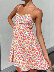 Thin straps printing dress