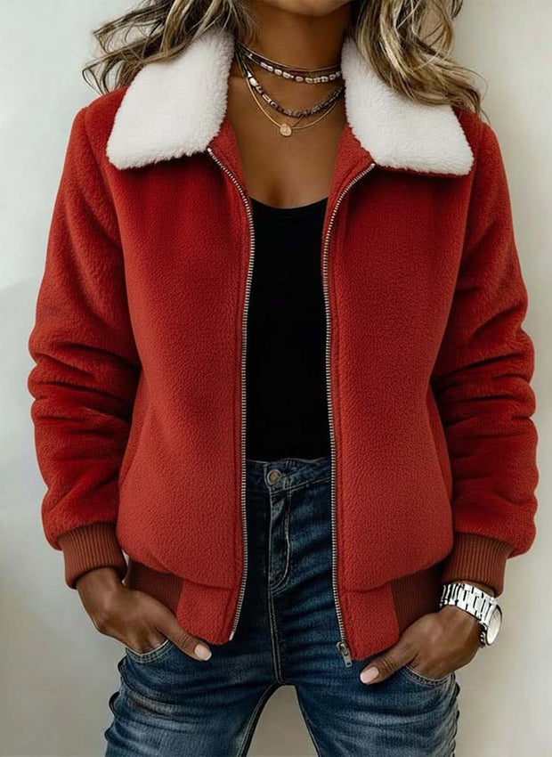 Women'S Christmas Contrasting Plush Patchwork Jacket