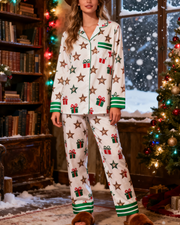 Women's Christmas Stars Pattern Long Sleeve Pants Suit
