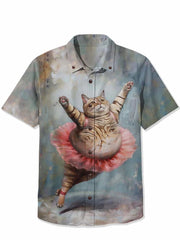 Funny Big Belly Cat Ballet - 100% Cotton Shirt