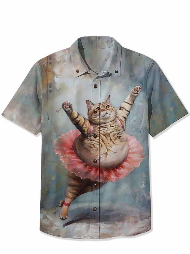 Funny Big Belly Cat Ballet - 100% Cotton Shirt