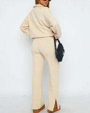 Solid color comfortable wool zipper two-piece set