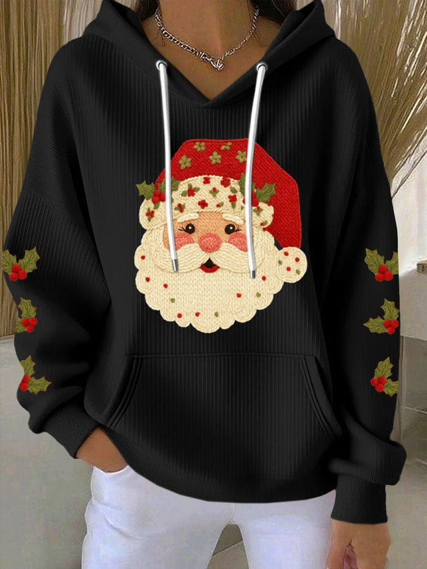 Women's Christmas Santa Print Casual Hooded Sweatshirt