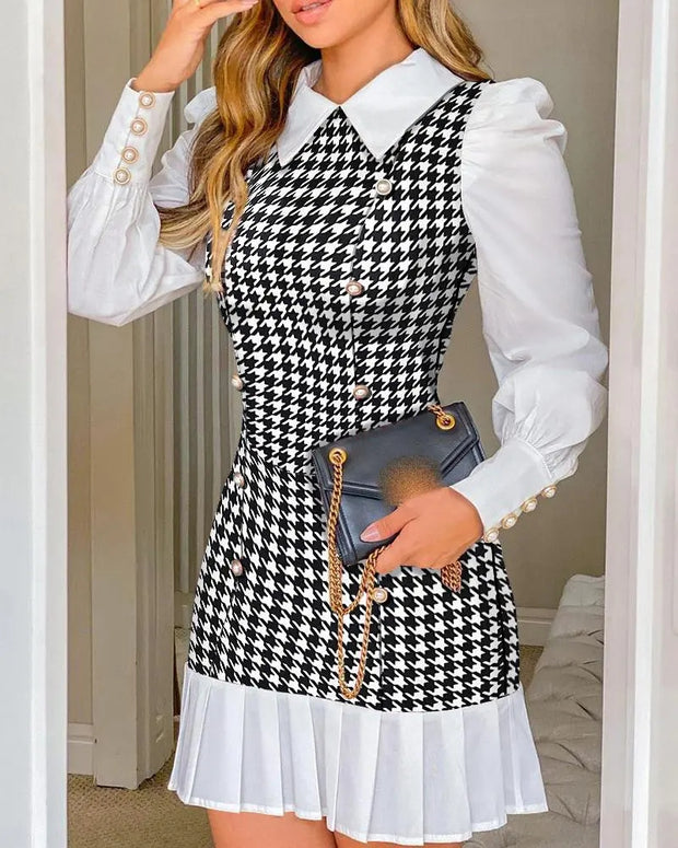 Autumn And Retro Winter Elegant Plaid Shirt Splicing Fake Two-piece Dress