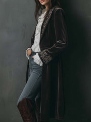 Embroidered Velvet Long Coat – Baroque Brown