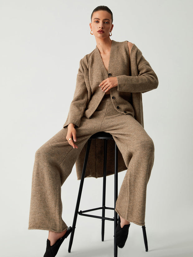 Leisure Long Cardigan Three Piece Pants Set