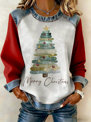 Women's Autumn Retro Christmas Tree Print Casual Sweatshirt