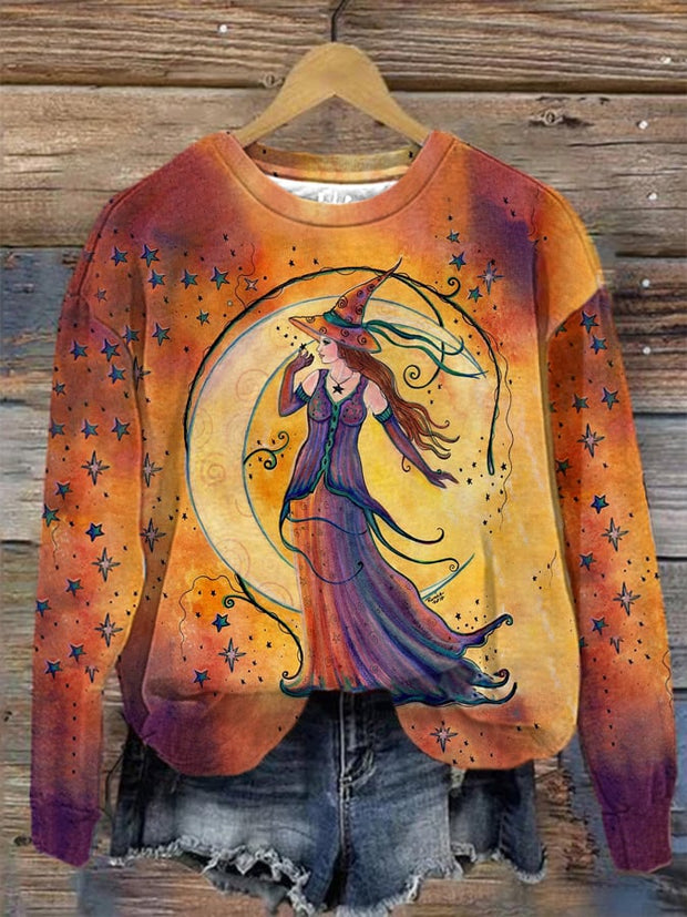 Women's Halloween Witch Print Sweatshirt