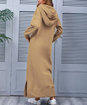 Autumn Winter New Loose Velvet Casual Fashion Big Pocket Knitted Hooded Maxi Dress