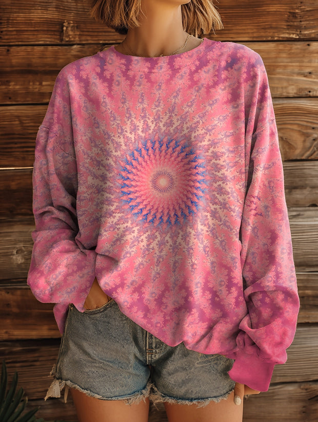 Women's Tie-Dye Mandala Embellished Pattern Art Print Casual Crew Neck Sweatshirt