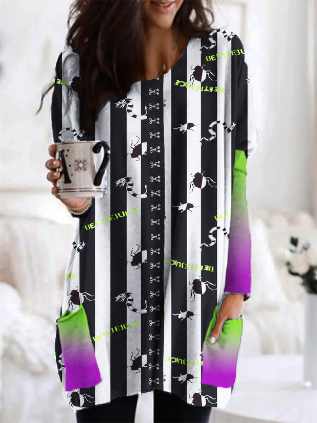 Halloween Horror Movie Beetle Stripe Art Women's Long T-Shirt