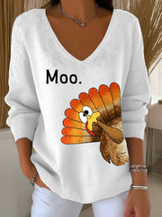 Women's Thanksgiving Turkey Moo Print Knit Top
