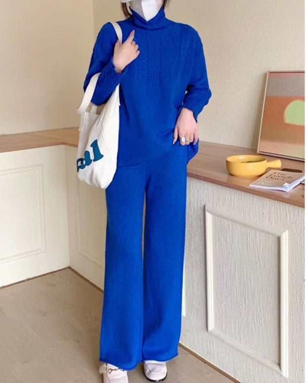 Turtleneck Knitted Sweater Wide-leg Pants Two-piece Set