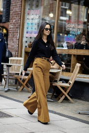 Autumn And Retro Winter Elegant Plaid Loose Wide-leg Pants Trousers