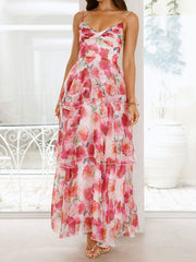 V neck floral tiered maxi dress