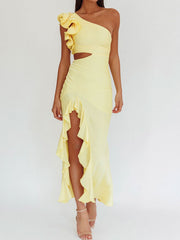 One shoulder split maxi dress