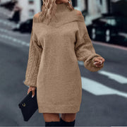 Half Turtleneck Off-the-shoulder Long Sleeve Knitted Dress