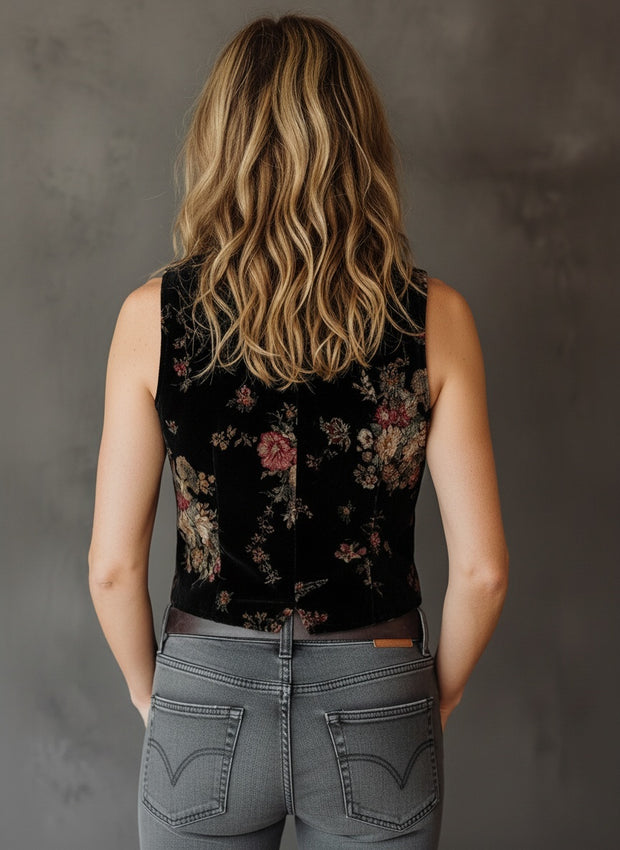 Floral Velvet Button-Up Vest