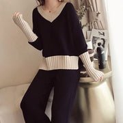 Elegant Casual Color Block Knit Two-piece Set