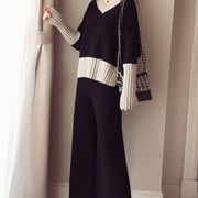 Elegant Casual Color Block Knit Two-piece Set