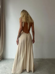 Bohemian Slit Backless Linen Dress