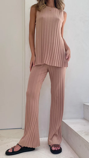 Stylish Pink Pit Stripe Jacquard Two-Pieces Set