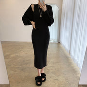 Temperament Round Neck Knitted Dress Two-Piece Set