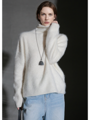 Luxury Cashmere Turtleneck Sweater – Seamless Design, Soft Brushed Knit, Solid Color Warm Pullover for Fall Winter