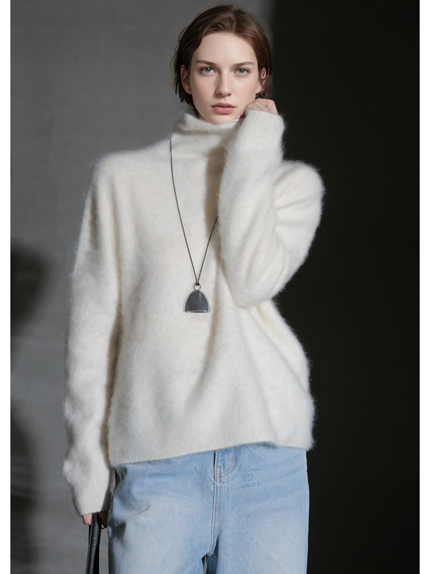 Luxury Cashmere Turtleneck Sweater – Seamless Design, Soft Brushed Knit, Solid Color Warm Pullover for Fall Winter