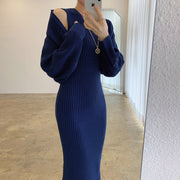 Temperament Round Neck Knitted Dress Two-Piece Set