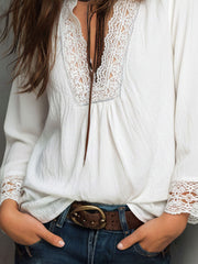 Vintage White Boho Peasant Blouse With Lace Trim