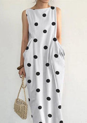 Elegant Black Dot Print Pockets Long Dresses Sleeveless