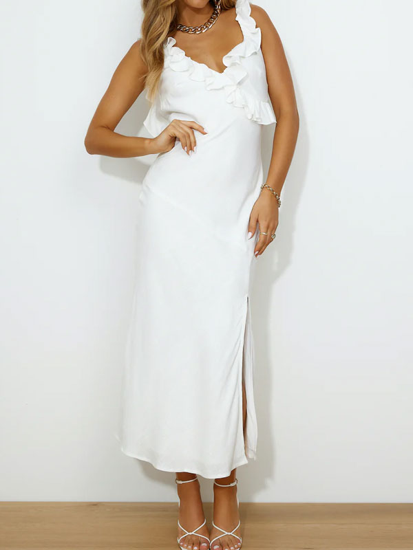 Ruffle midi dress in white