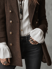 Vintage Brown Wool Double-Breasted Military Blazer Coat